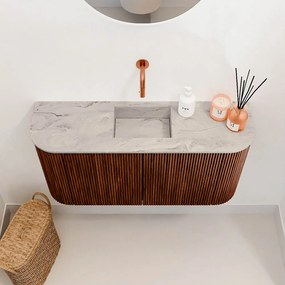 Mondiaz Joya DLux 85cm toiletmeubel ronding links/rechts ruby met wastafel faye midden zonder kraangat glace