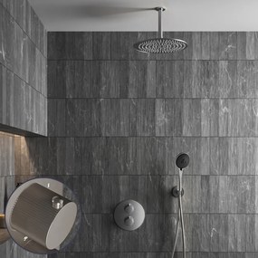 Saniclear Exclusive Stripes inbouw regendouche rond met 20cm hoofddouche, plafondarm en 3 standen handdouche RVS