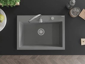 Mexen Elix granieten gootsteen 1-kamer 700 x 500 mm, grijs, chromen sifon - 6526701005-71