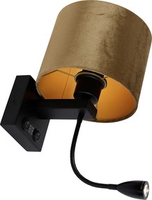 Wandlamp zwart met velours kap brons 18cm - Brescia