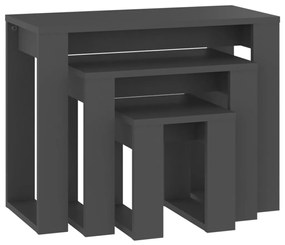 vidaXL 3-delige Tafeltjesset bewerkt hout grijs