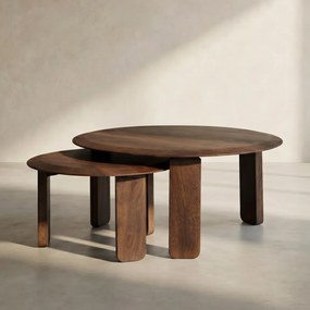 Set Van Twee Ronde Salontafels Bruin - 70 X 70cm.