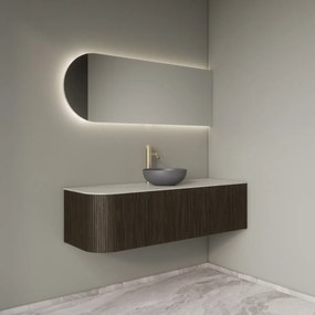 Gliss Design Alluro badmeubel ribbelfront met ronding links 140cm charcoal en wit marmer toppaneel
