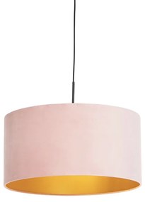 Stoffen Eettafel / Eetkamer Hanglamp met velours kap roze met goud 50 cm - Combi Landelijk / Rustiek E27 cilinder / rond rond Binnenverlichting Lamp