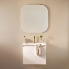 Macrae Zwevend Houten Badkamermeubelset Met Geïntegreerde Wastafel Wit & Vierkant Led En Anticondens 75x75 Cm Riben & Goud ↑20 - Sklum