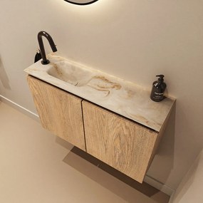 Mondiaz Ture DLux toiletmeubel 80cm washed oak met wastafel frappe links met kraangat