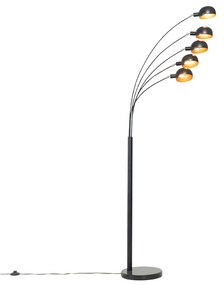 Design vloerlamp zwart met goud 5-lichts - Sixties Marmo Design E14 Binnenverlichting Lamp
