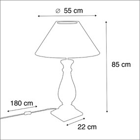 Landelijke tafellamp met linnen kap beige 55 cm - Burdock Landelijk E27 cilinder / rond rond Binnenverlichting Lamp