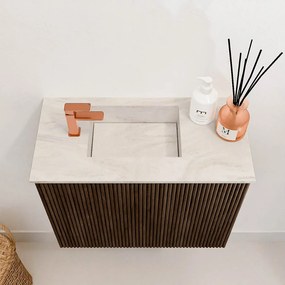 Mondiaz Joya DLux 50cm toiletmeubel walnut met wastafel faye links 1 kraangat ostra