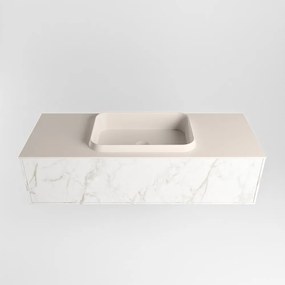 Mondiaz Erin 120cm badmeubel Carrara met 1 lade en beige wastafel midden 1 kraangat