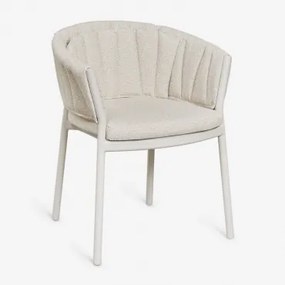 Set Van 4 Eetkamerstoelen Met Armleuningen In Aluminium En Stof Roderise Bouclé Natuurlijke Kleuren - Sklum