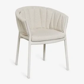Set Van 4 Eetkamerstoelen Met Armleuningen In Aluminium En Stof Roderise Bouclé Natuurlijke Kleuren - Sklum