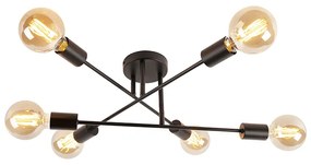 Industriële plafondlamp zwart 6-lichts - Sydney Industriele / Industrie / Industrial E27 Binnenverlichting Lamp