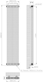 Eastbrook Imperia 2 koloms radiator 40x180cm 1190W antraciet