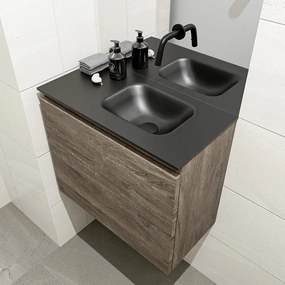 Mondiaz Olan 60cm toiletmeubel dark brown met wastafel urban rechts geen kraangat