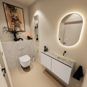 Mondiaz Ture DLux toiletmeubel 100cm linen met wastafel opalo rechts zonder kraangat