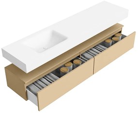 Zaro Alan badmeubel 190cm sand 2 lades met vrijhangende wastafel cloud links 1 kraangat talc