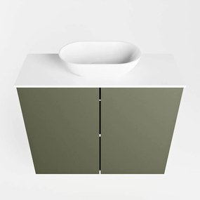 Mondiaz Fowy toiletmeubel 60cm army met witte waskom midden en kraangat