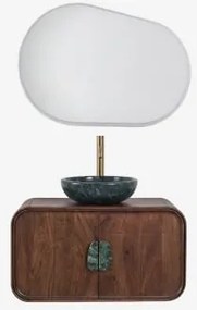 Hangend Badkamermeubelset 95x45 Cm Van Mangohout En Natuurlijke Kivalina-steen Ovaal Led En Anticondens 100x80 Cm Riben & Geborsteld Goud ↑30 Cm Met A
