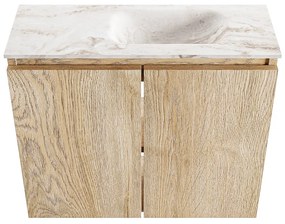 Mondiaz Ture DLux toiletmeubel 60cm washed oak met wastafel frappe rechts met kraangat