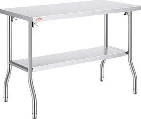 VEVOR Keukenwerktafel, 1220 x 610 x 850 mm, 2-laags roestvrijstalen cateringwerktafel, tafel voor voedselbereiding, tafel voor commerciële keukens, tafel voor voedselkeukens, tafel van roestvrij staal