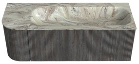 Mondiaz Kurve-dlux 125cm badmeubel ronding links shadow met 1 lade en deur en wastafel big medium rechts zonder kraangat glace