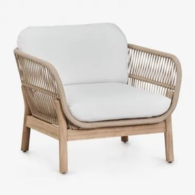 Karvia Fauteuil Van Acaciahout En Gevlochten Touw Lichte Acaciekleur & Stof Wit - Sklum