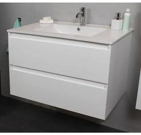 Basic Line Bella Badkamermeubelset - 80x55x46cm - 1 wasbak - Keramiek - Wit - 1 kraangat - Zonder spiegel - Melamine Wit hoogglans SWGA80HWP1