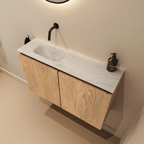 Mondiaz Ture DLux toiletmeubel 80cm washed oak met wastafel opalo links zonder kraangat