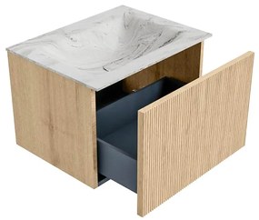 Mondiaz Kurve-dlux 60cm badmeubel oak met 1 lade en wastafel cloud midden 1 kraangat glace