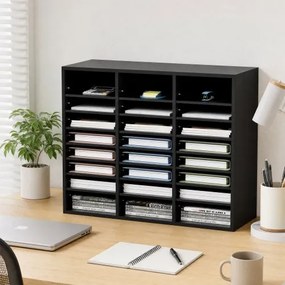 VEVOR Brievenbak Bureau-organizer 997 x 305 x 680 mm, 2,3–5,6 cm Verstelbaar A4 Stapelbaar Liggend, Papierbak, Opbergsysteem voor Bureau-archivering, Bak (Zwart, 3 x 8 Vakken)