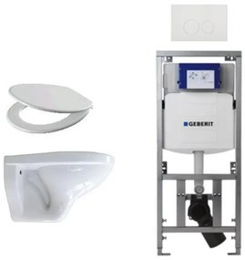Adema Classico toiletset bestaande uit inbouwreservoir en toiletpot, basic toiletzitting en bedieningsplaat wit 4345100/0261520/SW706186/0701131