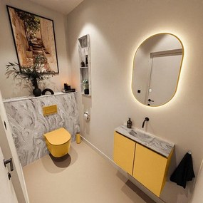 MONDIAZ TURE-DLUX 60cm toiletmeubel Ocher. EDEN wastafel Glace positie midden. Zonder kraangat. TUREDX60OCHM0GLA