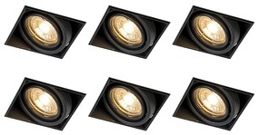 Set van 6 inbouwspots zwart GU10 kantelbaar trimless - Oneon Modern GU10 vierkant Binnenverlichting Lamp