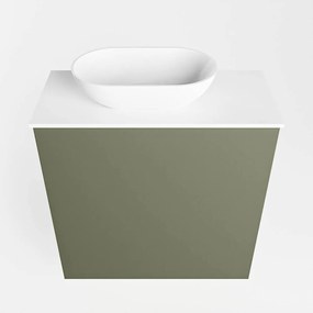 Mondiaz Fowy toiletmeubel 50cm army met witte waskom links en kraangat