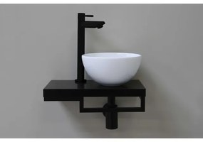 Proline fonteinset compleet met keramieken waskom glans wit rechts, zwart blad, kraan, sifon en afvoerplug mat zwart sw350639/sw350670/sw411445/sw450927/