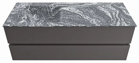 Mondiaz Vica DLux badmeubel 130cm dark grey 2 lades met wastafel lava links zonder kraangat