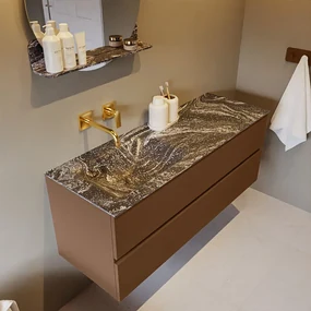 Mondiaz Vica DLux badmeubel 130cm rust 2 lades met wastafel lava links zonder kraangat