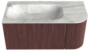 Mondiaz Kurve-dlux 95cm badmeubel ronding rechts ruby met 1 lade en deur en wastafel big small links zonder kraangat opalo