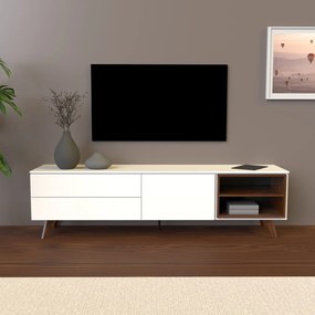 Tenzo Plain Mat Wit Tv-meubel Met Walnoot Open Vak - 210x45x57cm.