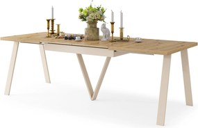 AVERY Eikenhout Artisan/onderkant beige - LOFT/INDUSTRIËLE TAFEL VOOR WOONKAMER / EETKAMER UITKLAPBAAR TOT 290 cm!