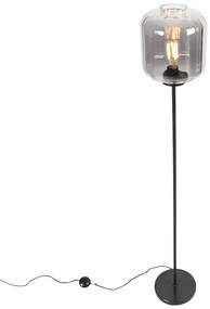 Design vloerlamp zwart met smoke glas - Qara