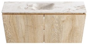 Mondiaz Ture DLux toiletmeubel 100cm washed oak met wastafel frappe midden zonder kraangat