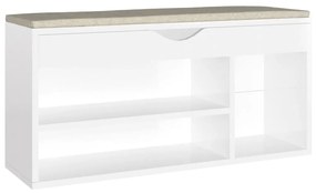 vidaXL Schoenenbank met kussen 104x30x49 cm spaanplaat hoogglans wit