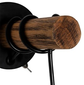 Landelijke wandlamp zwart met hout - Stronk