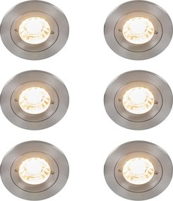 Set van 6 moderne inbouwspots staal rond IP44 - Xena