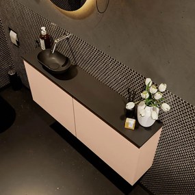 Mondiaz Fowy toiletmeubel 120cm rosee met zwarte waskom links zonder kraangat