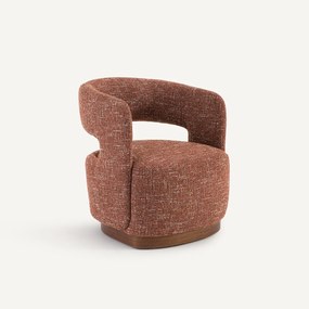 Draaifauteuil met walnoten onderstel, stof met structuur, Jesper
