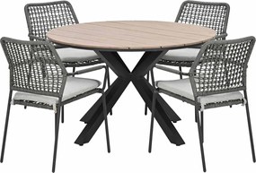 Garden Impressions Natas tuinset grijs 5-delig - Tulli tuintafel light teak look Ø122 cm