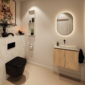 Mondiaz Ture DLux toiletmeubel 60cm washed oak met wastafel ostra midden zonder kraangat